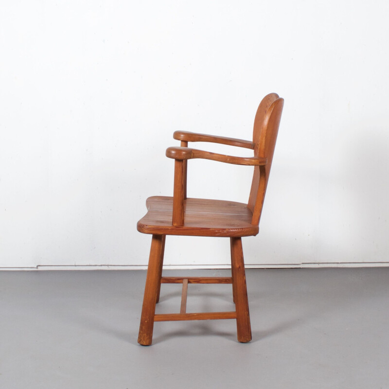 Vintage hand-crafted solid pine chair by Bo Fjaestad 1930s