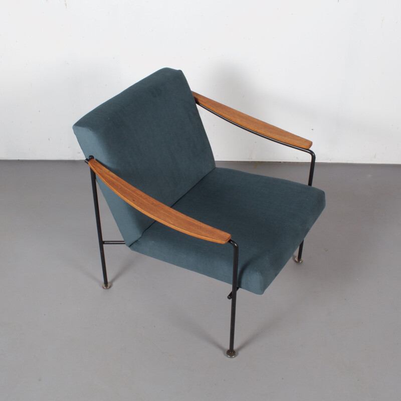 Vintage dutch armchair in teak and forest green 1960s