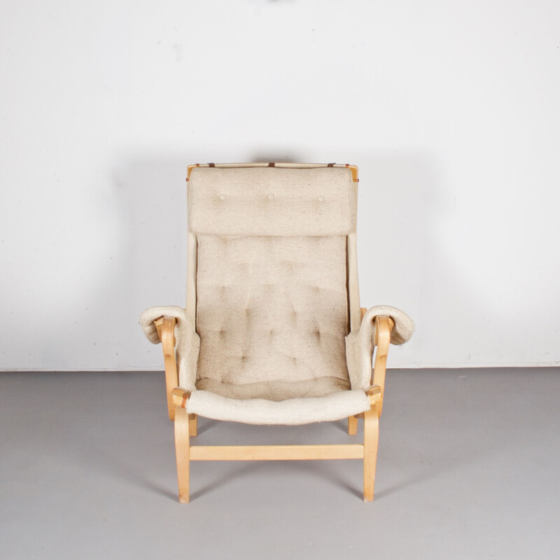 Vintage Pernilla beige armchair for Dux in beechwood and fabric 1960s