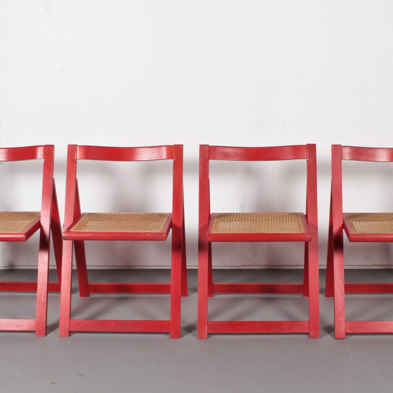 Ensemble de 4 chaises vintage pliantes rouges en bois 1980