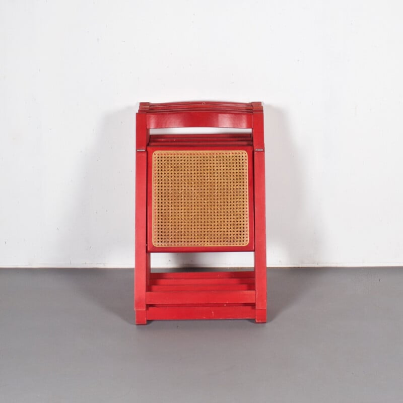 Ensemble de 4 chaises vintage pliantes rouges en bois 1980
