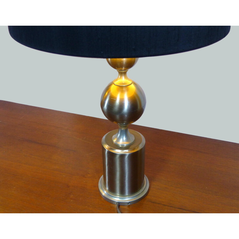 Pair of vintage black space age silver metal lamps 1970