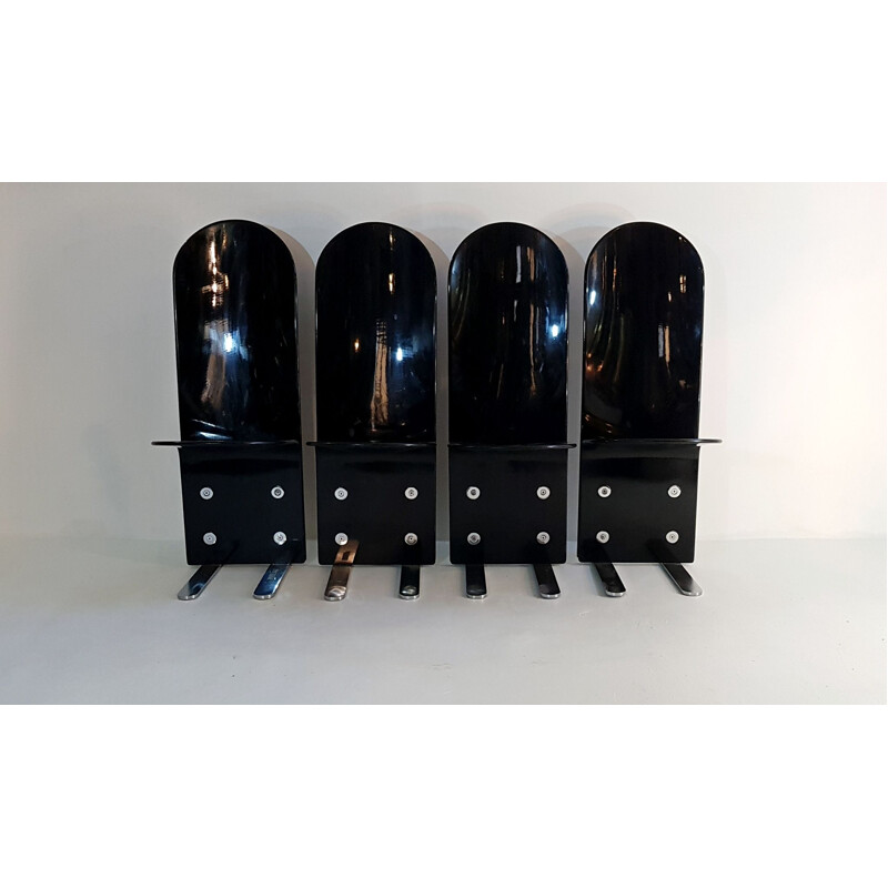 Ensemble de 4 chaises vintage Pellicano noires pour Arrmet 1970