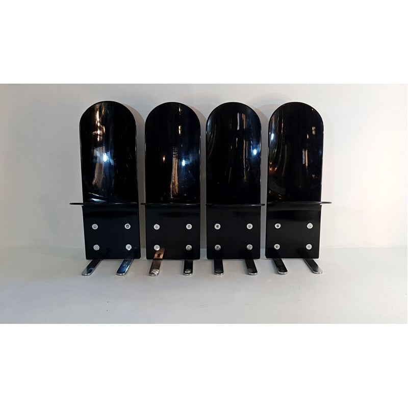 Set of 4 vintage Pellicano black chairs for Arrmet 1970