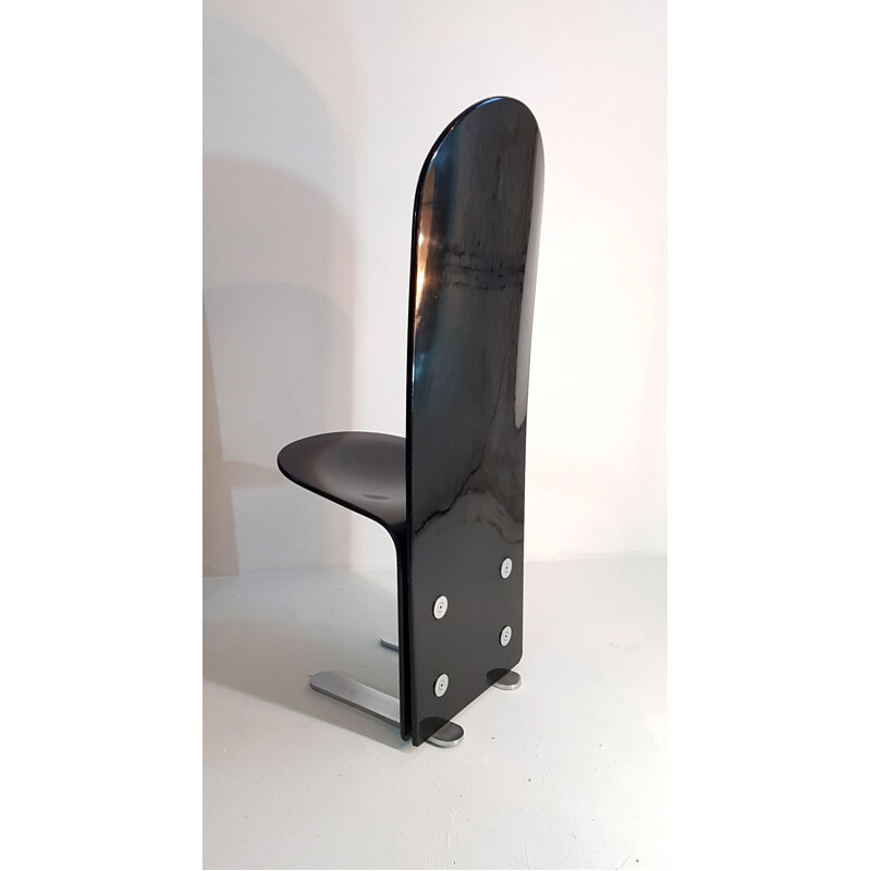 Ensemble de 4 chaises vintage Pellicano noires pour Arrmet 1970