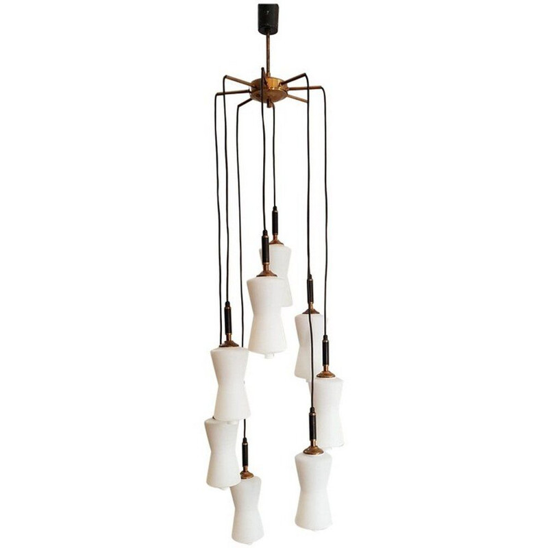 Suspension vintage Cascade pour Stilnovo en opaline et laiton