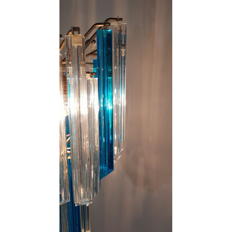 Vintage blue murano chandelier Triedri by Venini Italy