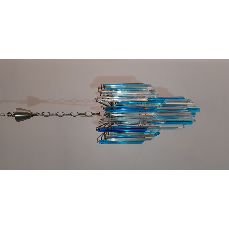 Vintage blue murano chandelier Triedri by Venini Italy