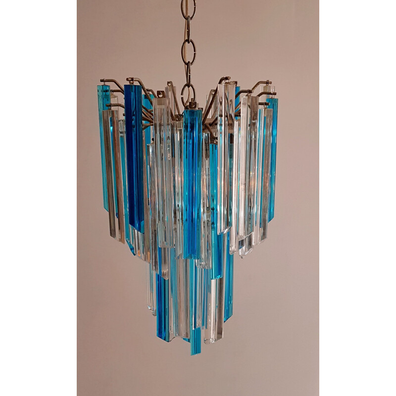 Vintage blue murano chandelier Triedri by Venini Italy