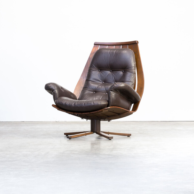 Vintage scandinavian armchair for Hove Mobler in brown leather