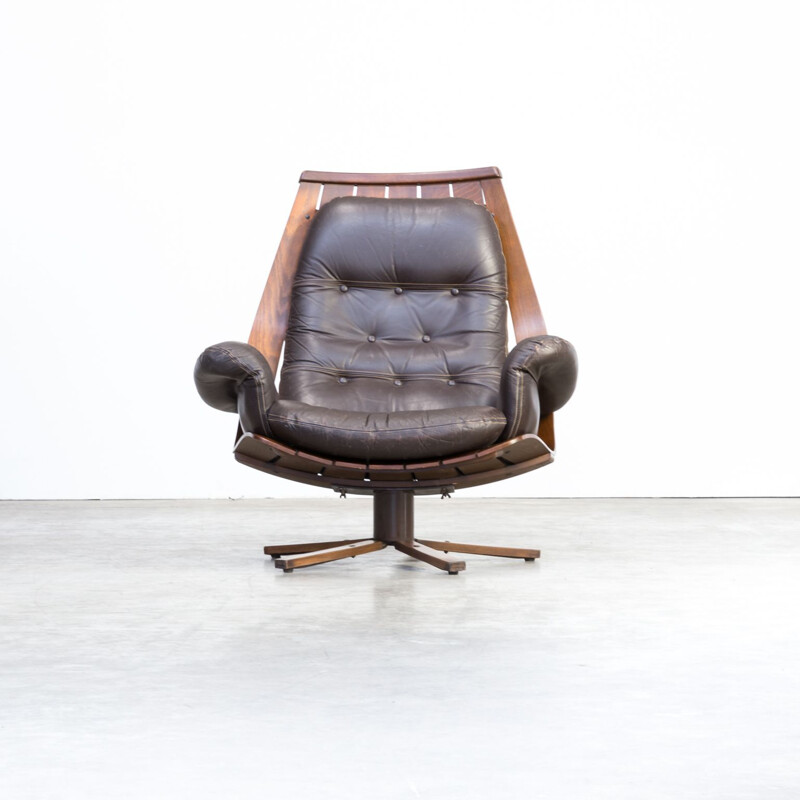 Fauteuil vintage scandinave pour Hove Mobler en cuir marron