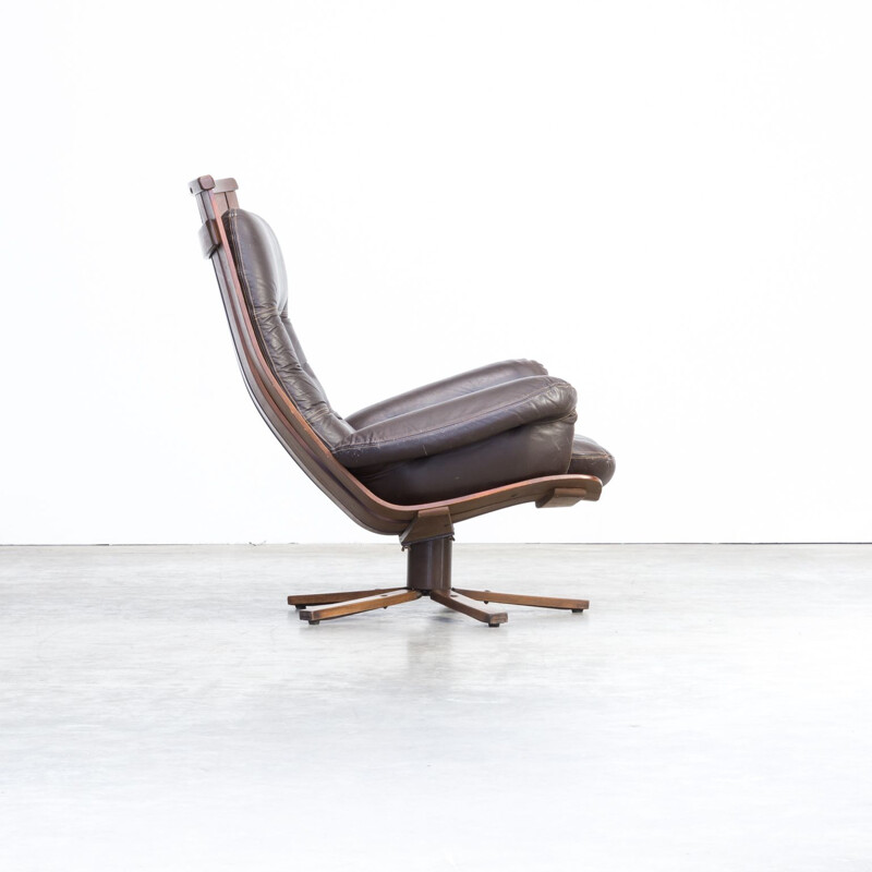 Vintage scandinavian armchair for Hove Mobler in brown leather