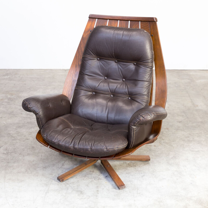Vintage scandinavian armchair for Hove Mobler in brown leather