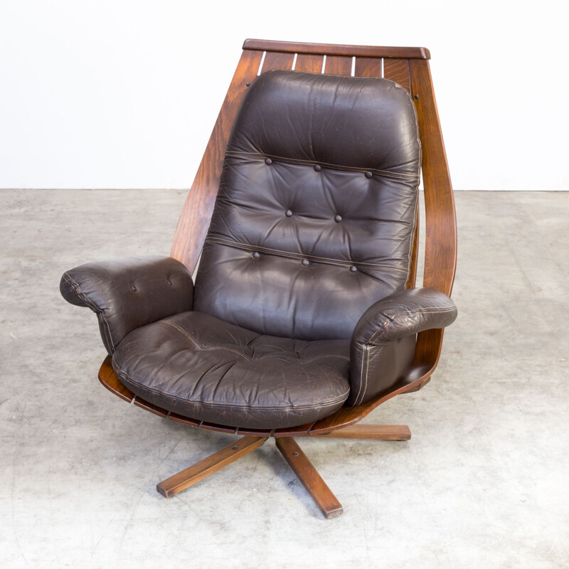 Fauteuil vintage scandinave pour Hove Mobler en cuir marron