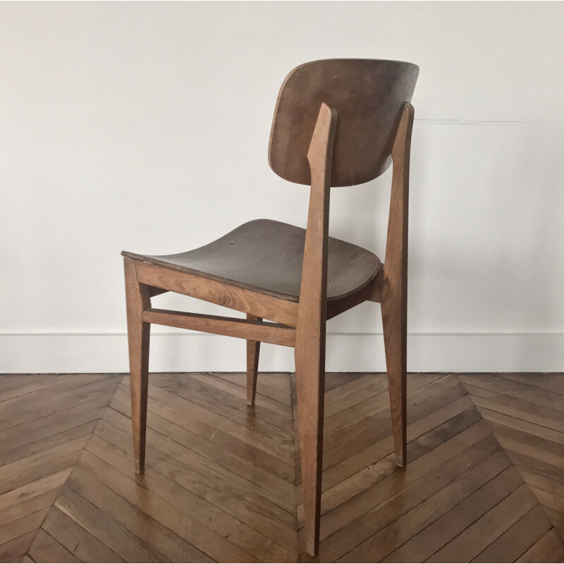 French vintage chair by Etienne Henri Martin in wood 1950