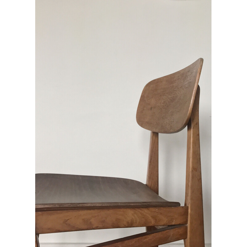 Chaise vintage française de Etienne Henri Martin en bois 1950