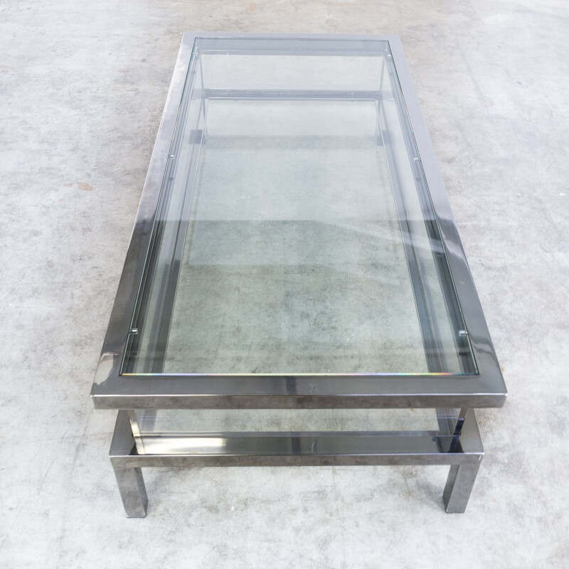 Vintage metal and glass french table by Maison Jansen
