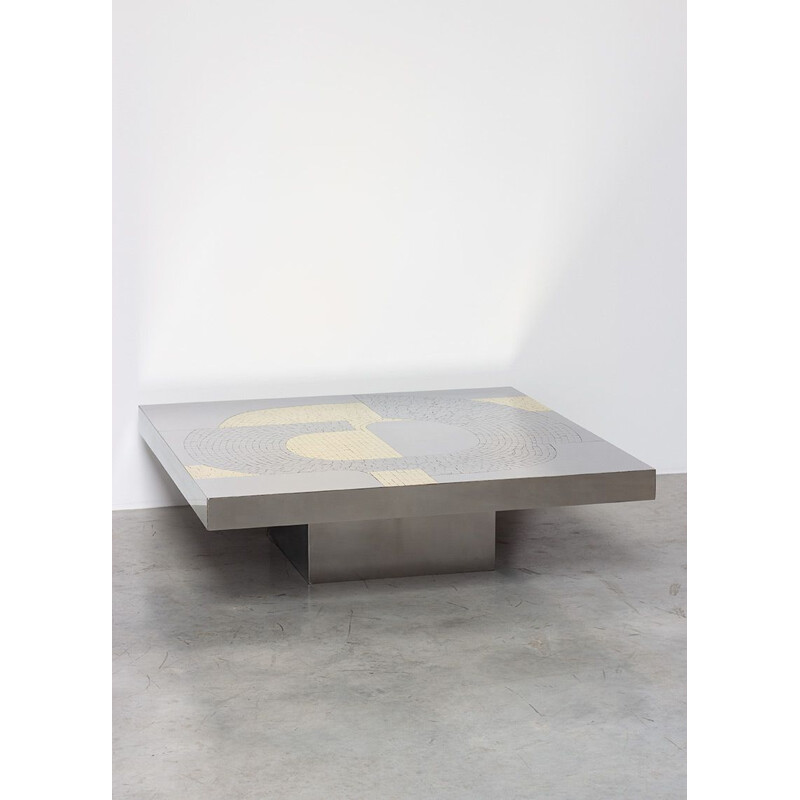 Vintage steel and brass table by Jean Claude Dresse