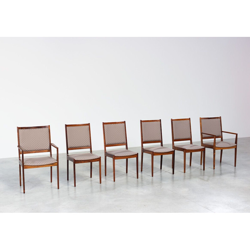 Ensemble de 6 chaises vintage scandinaves en palissandre et soie