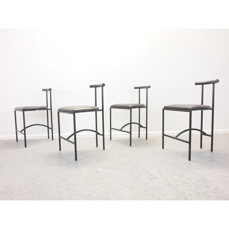 Set of 4 vintage italian black chairs for Bieffeplast in leather