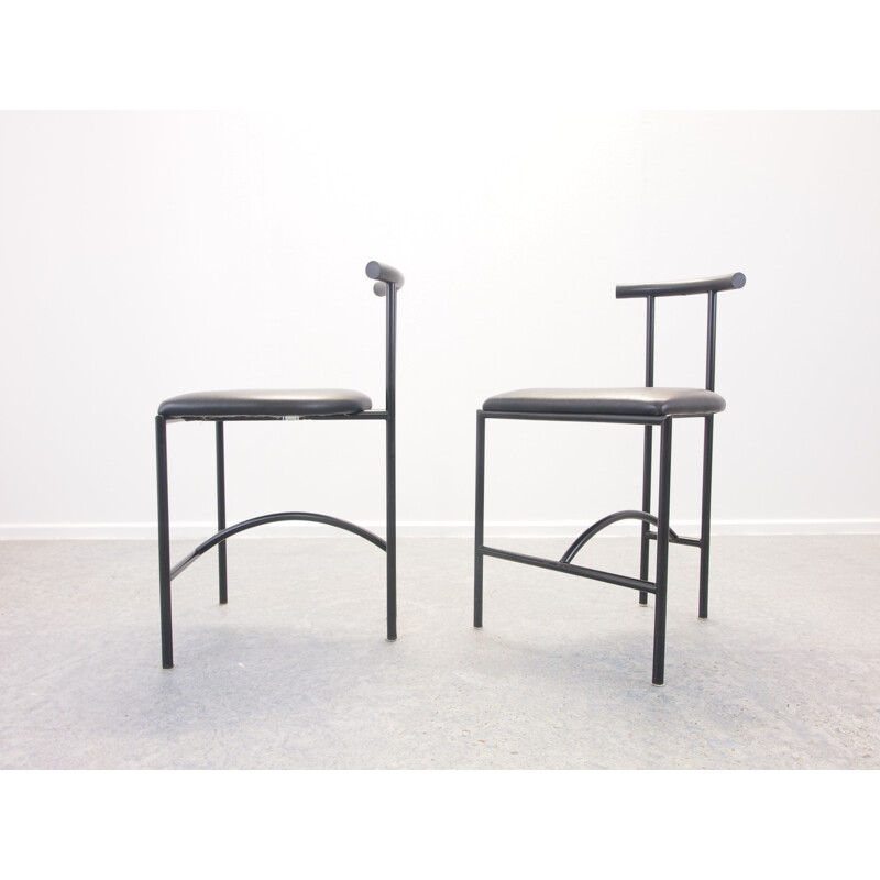 Ensemble de 4 chaises vintage italiennes noires pour Bieffeplast en cuir