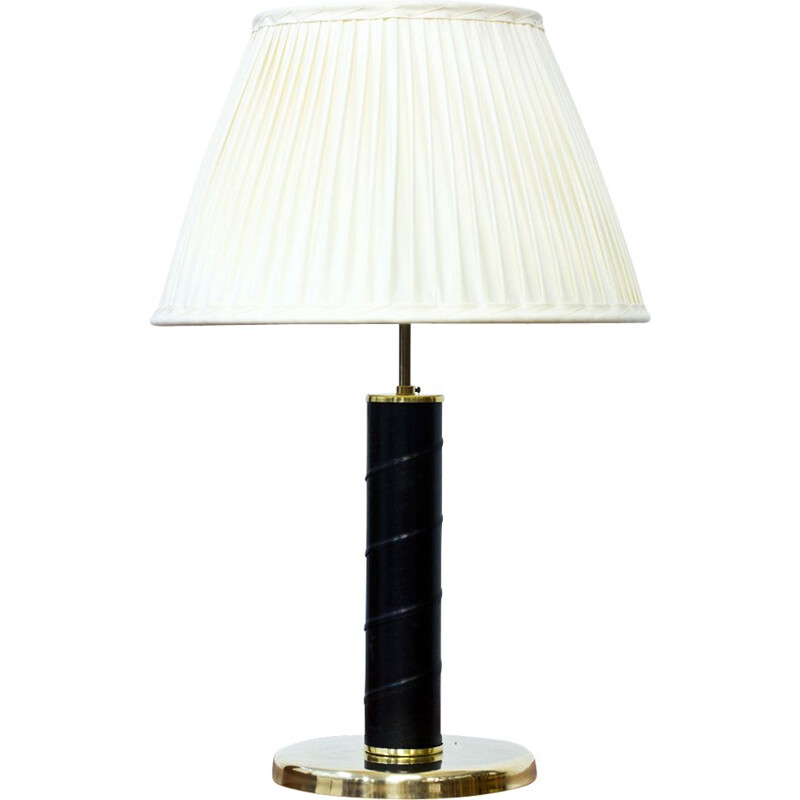 Lampe vintage suédoise en laiton et similicuir par GMA