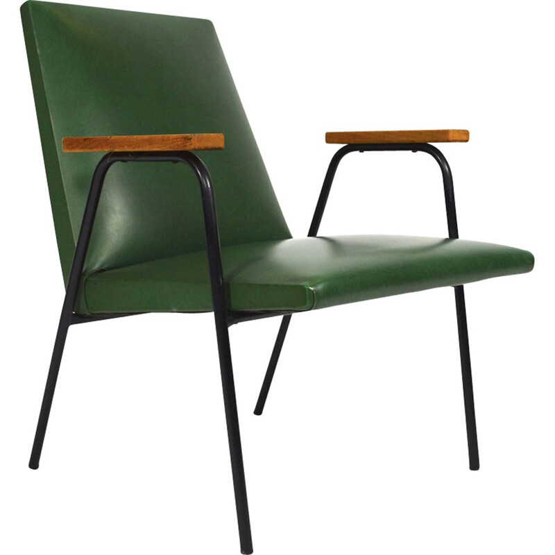 Vintage green armchair by Pierre Guariche