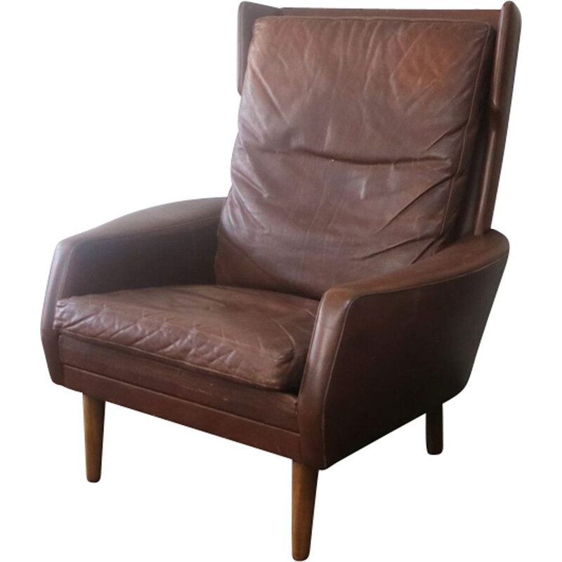 Vintage brown leather Danish armchair