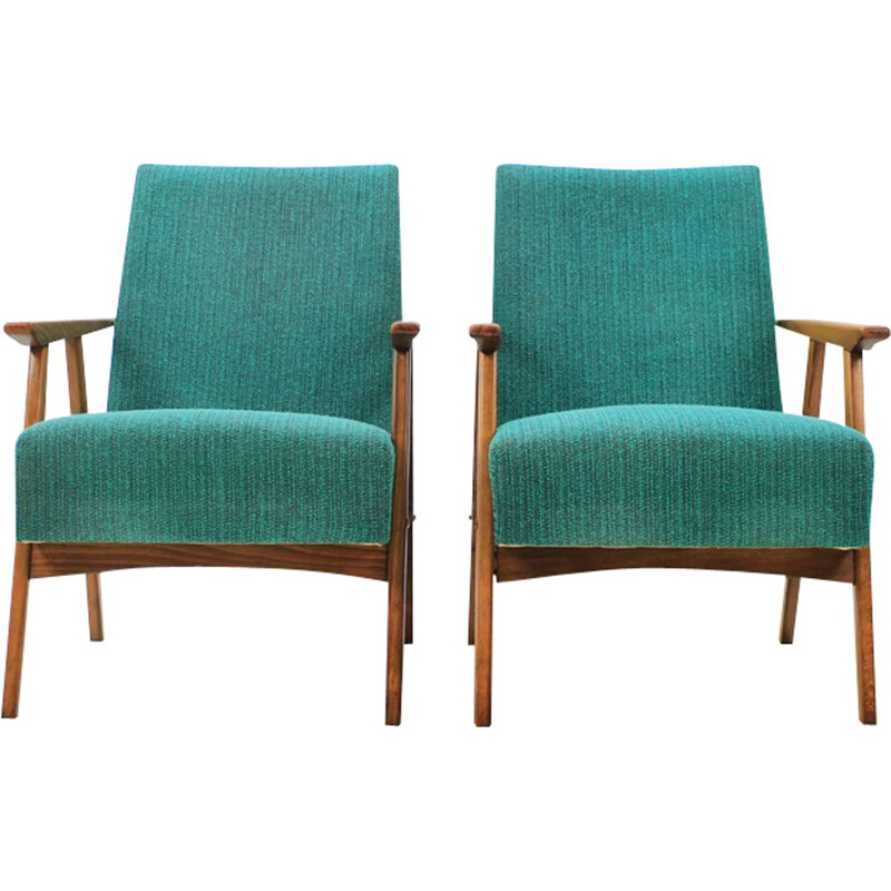 Pair of green armchairs made of oak