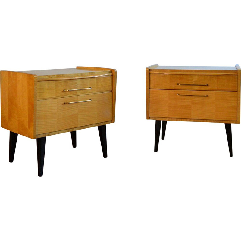 Set of 2 vintage Scandinavian nightstands with sliding shelf