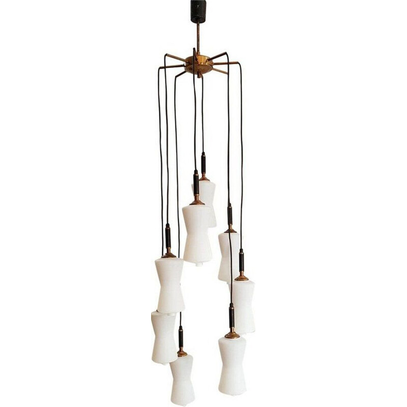 Vintage Cascade pendant lamp for Stilnovo in opaline and brass