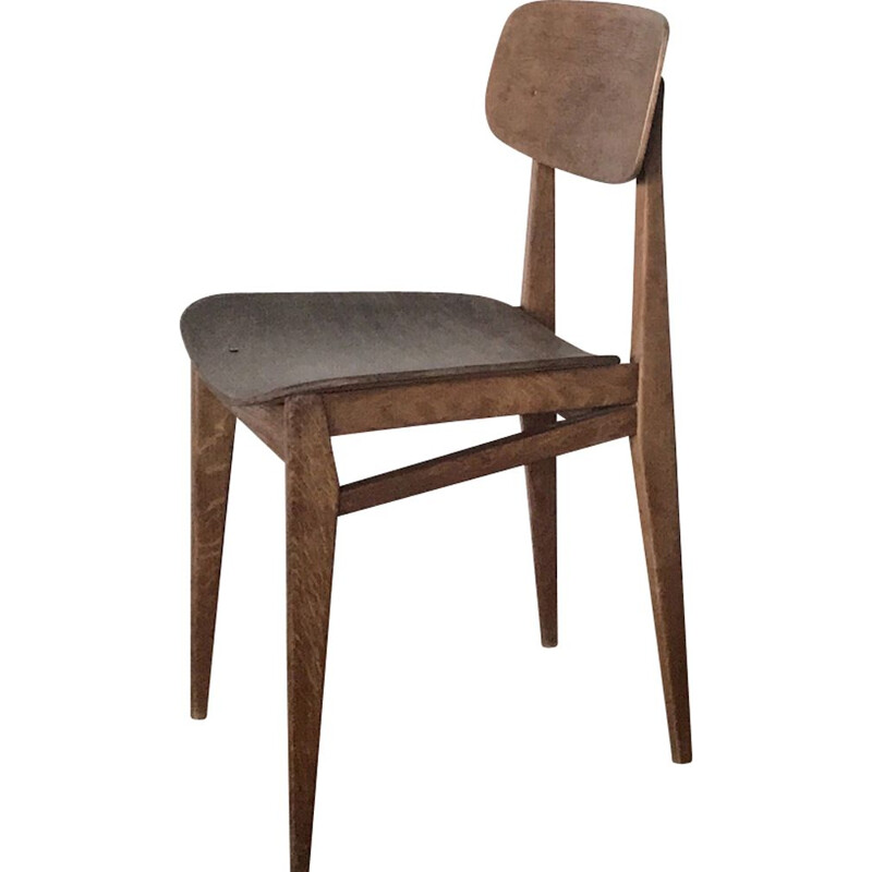French vintage chair by Etienne Henri Martin in wood 1950