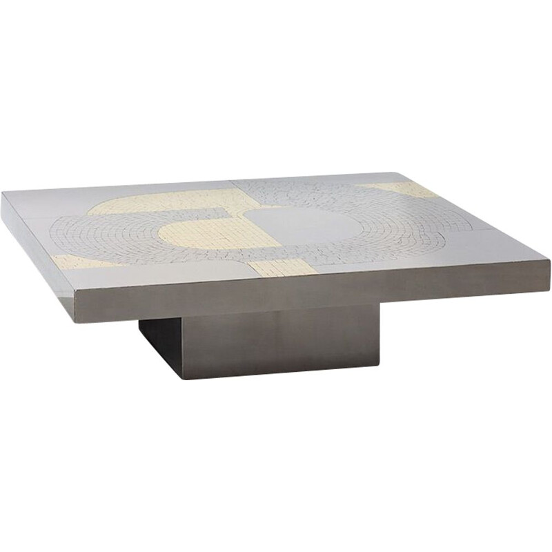 Vintage steel and brass table by Jean Claude Dresse