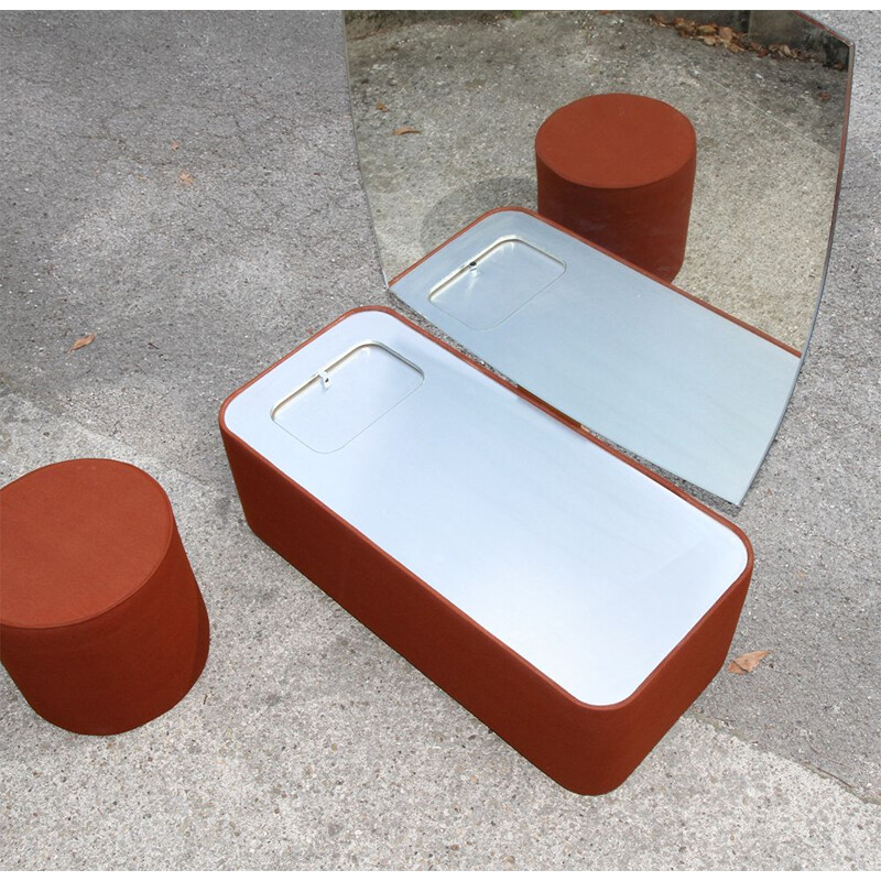 Coiffeuse vintage space age orange avec tabouret