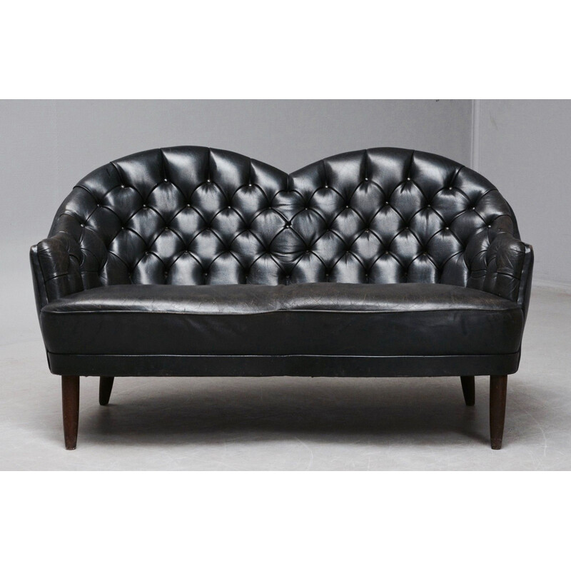 Vintage 2 seater sofa in black leather