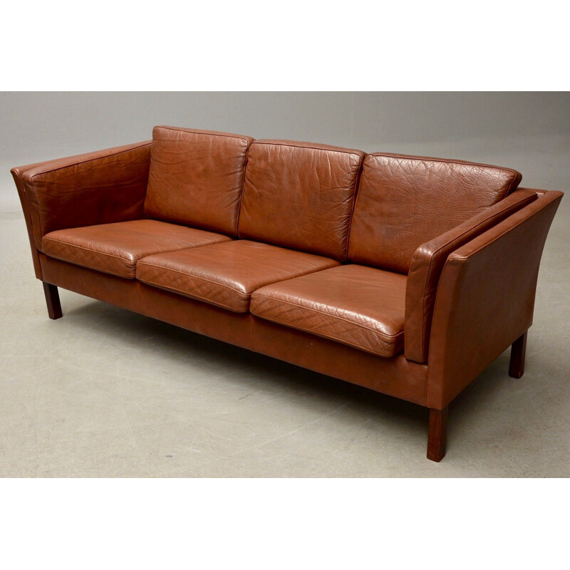Vintage 3 seater sofa Scandinavian design in brown leather