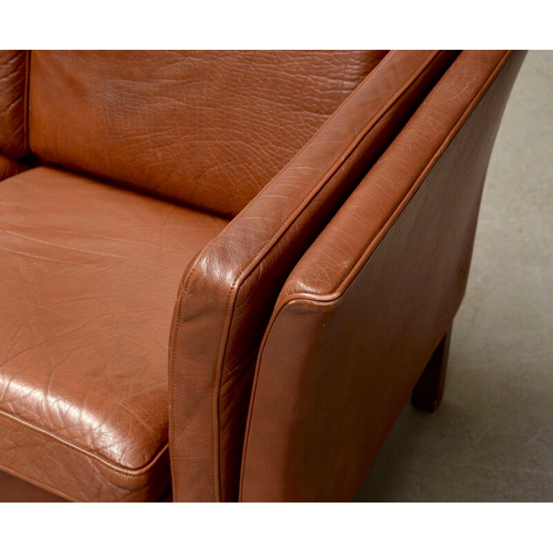 Canapé 3 places vintage en cuir marron design scandinave