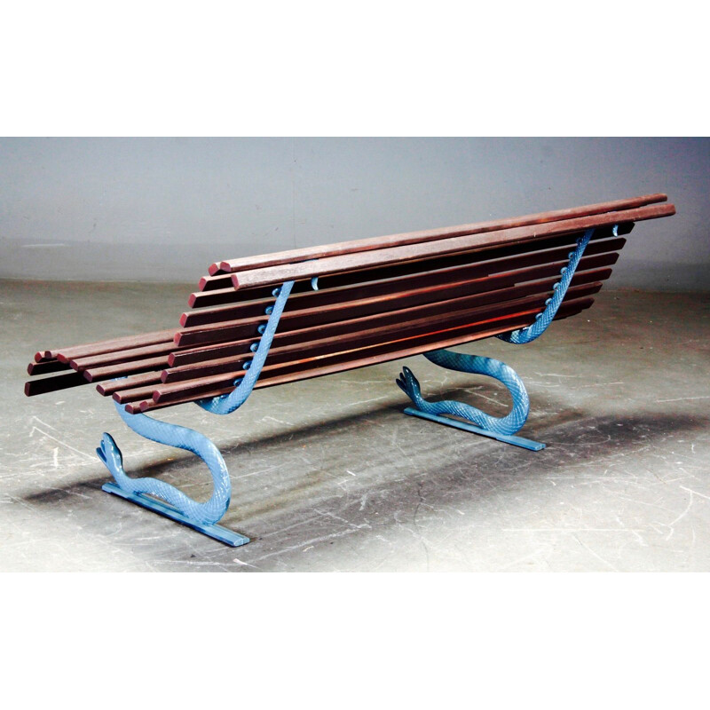 Vintage outdoor bench in wood and metal