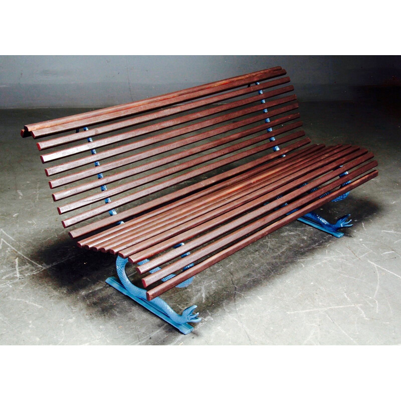 Vintage outdoor bench in wood and metal