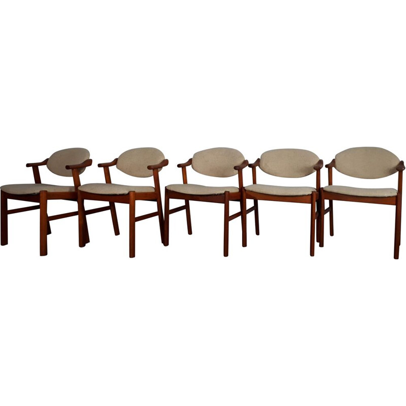 Set of 5 vintage Danish armchairs in teak 1960s