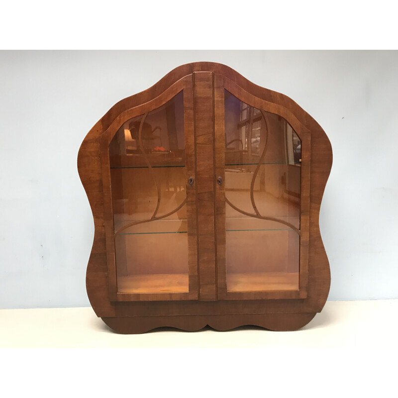 Vintage display cabinet in mahogany Art Deco style