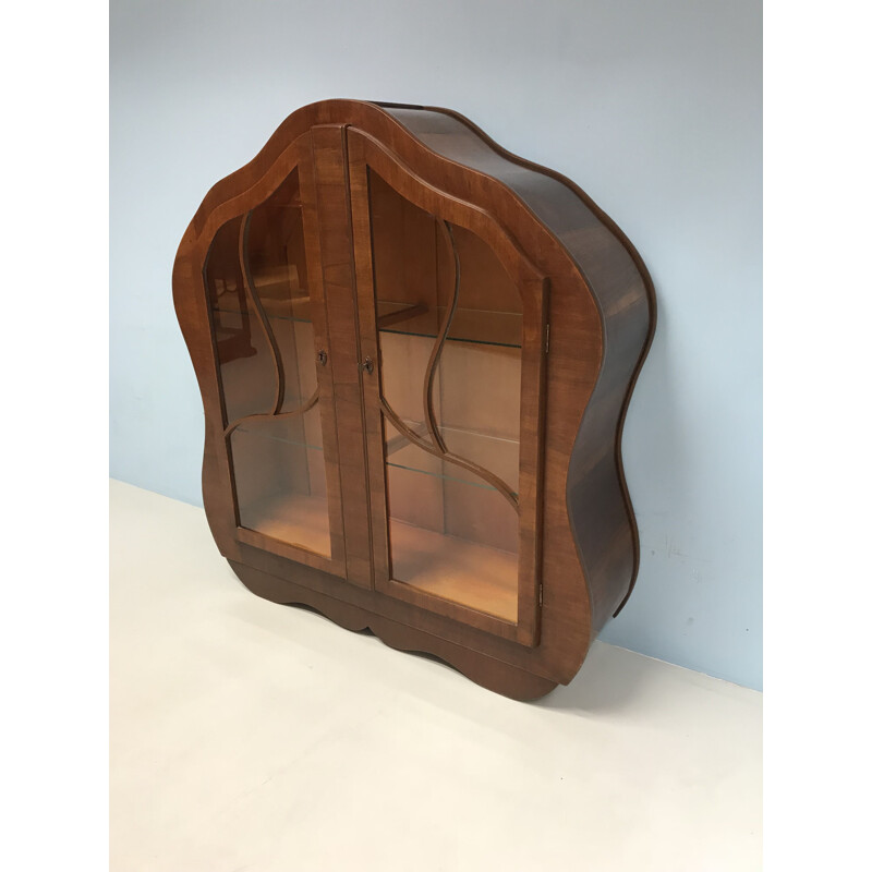 Vintage display cabinet in mahogany Art Deco style