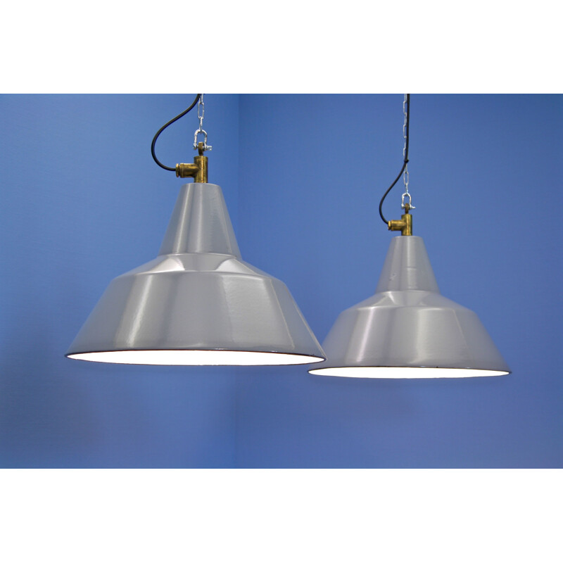 Set of 2 vintage industrial pendant lamps by Philips