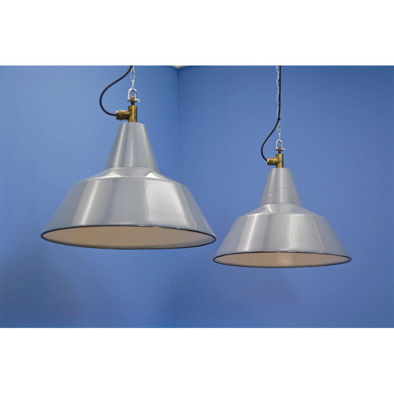 Set of 2 vintage industrial pendant lamps by Philips