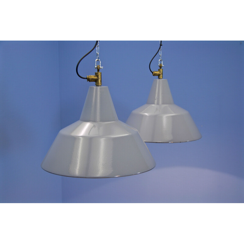Set of 2 vintage industrial pendant lamps by Philips