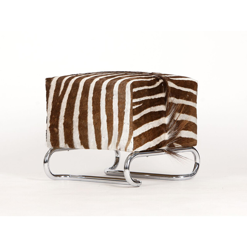 Vintage Czech stool in steel and zebra skin