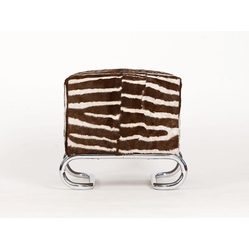 Vintage Czech stool in steel and zebra skin