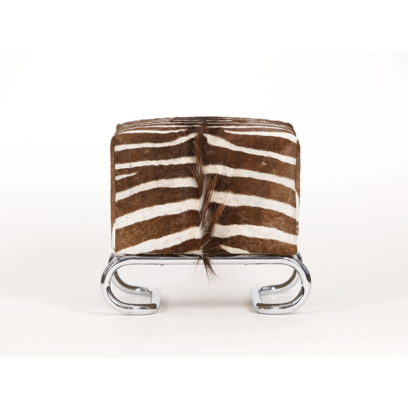 Vintage Czech stool in steel and zebra skin