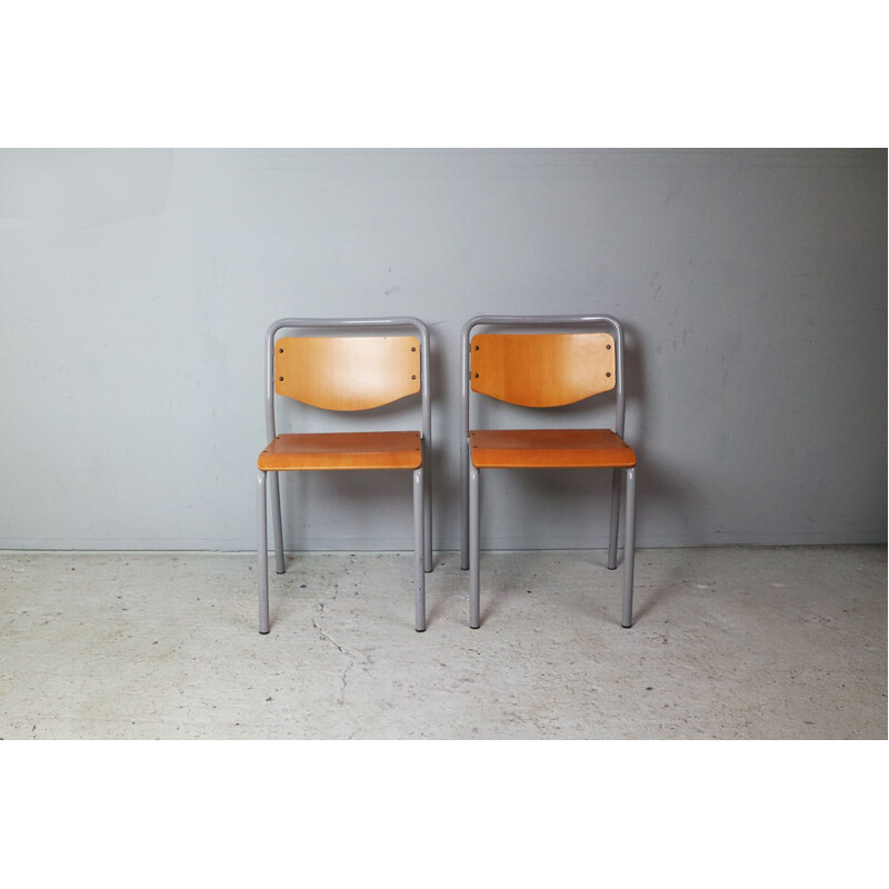 Set of 4 vintage Danish industrial stacking chairs