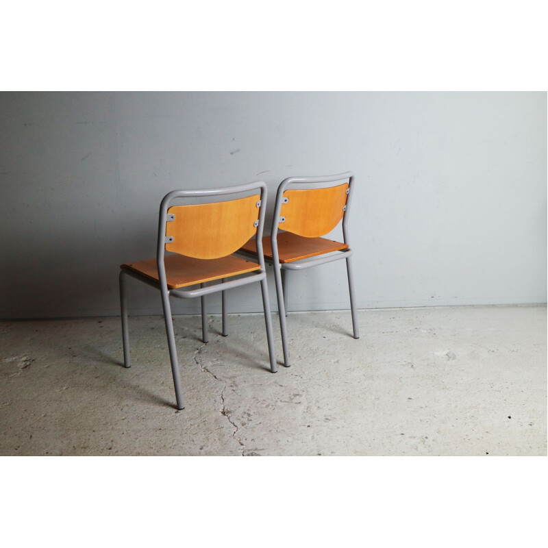 Set of 4 vintage Danish industrial stacking chairs